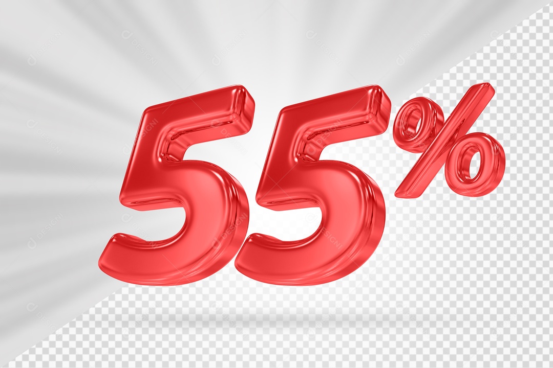 Número 3D 55% por cento Vermelho Elemento Para composição PSD