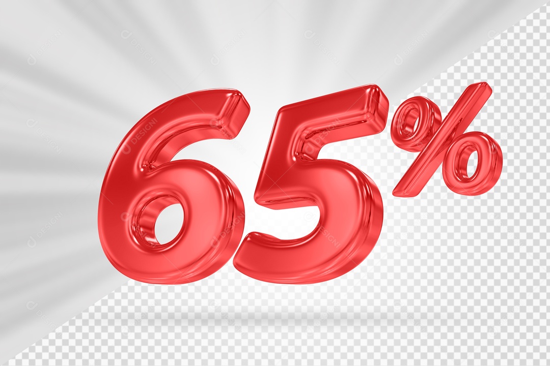 Número 3D 65% por cento Vermelho Elemento Para composição PSD