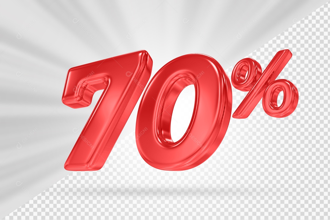 Número 3D 70% por cento Vermelho Elemento Para composição PSD