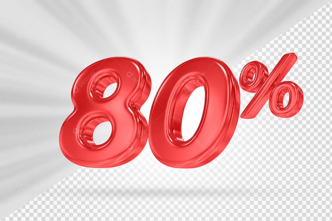 3D Number 80% Percent Red Element For Composition PSD