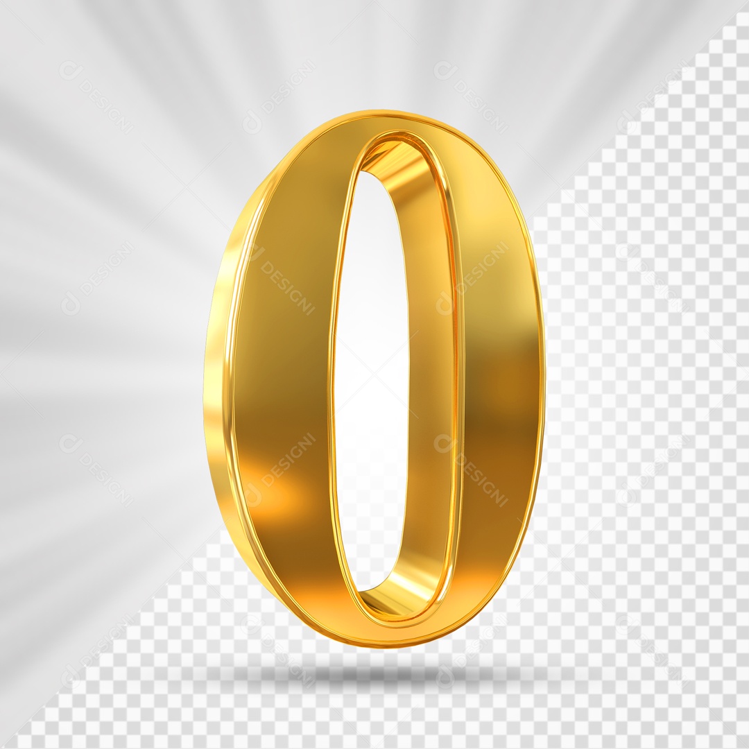 Número 0 3D Dourado Para composição PSD