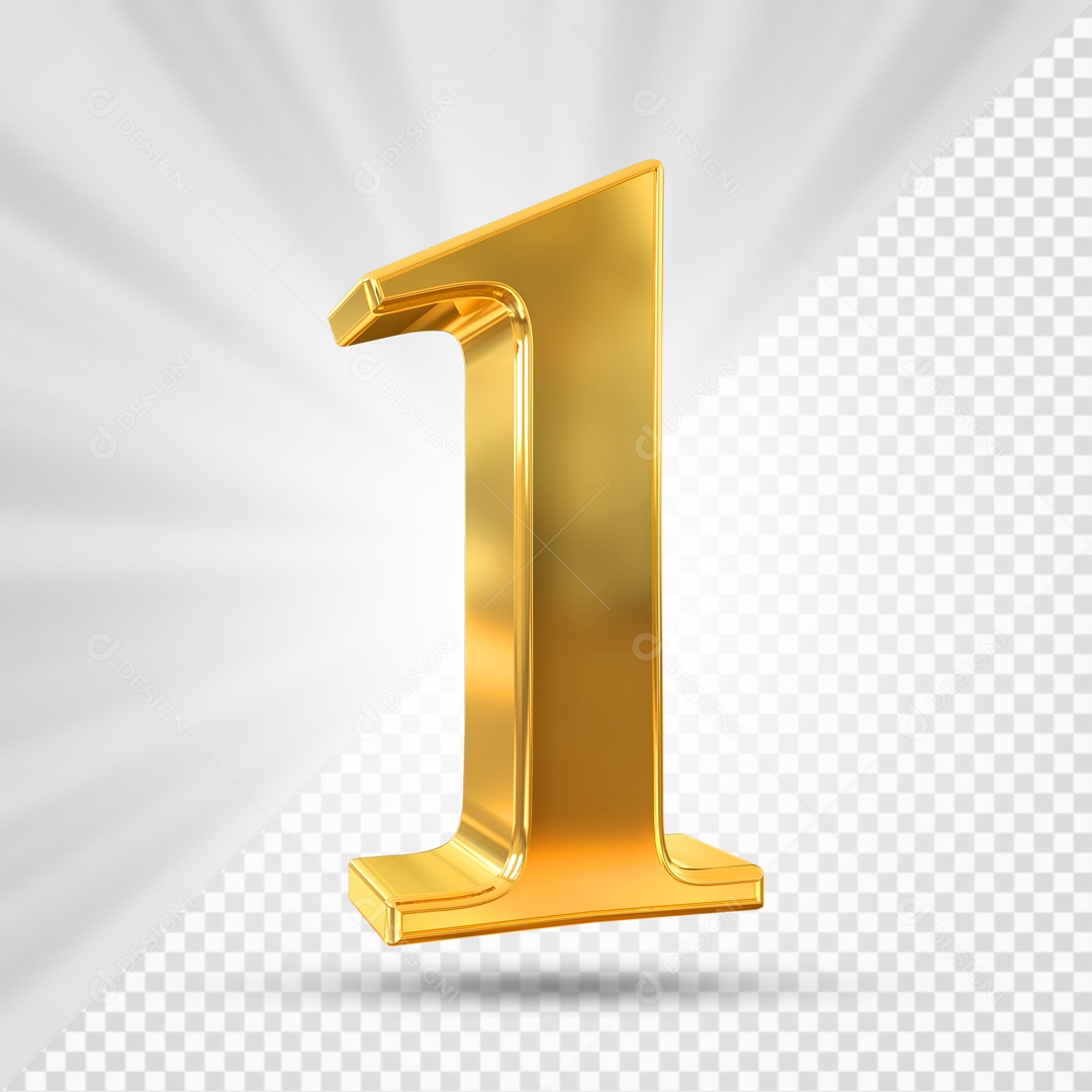 Número 1 3D Dourado Para composição PSD