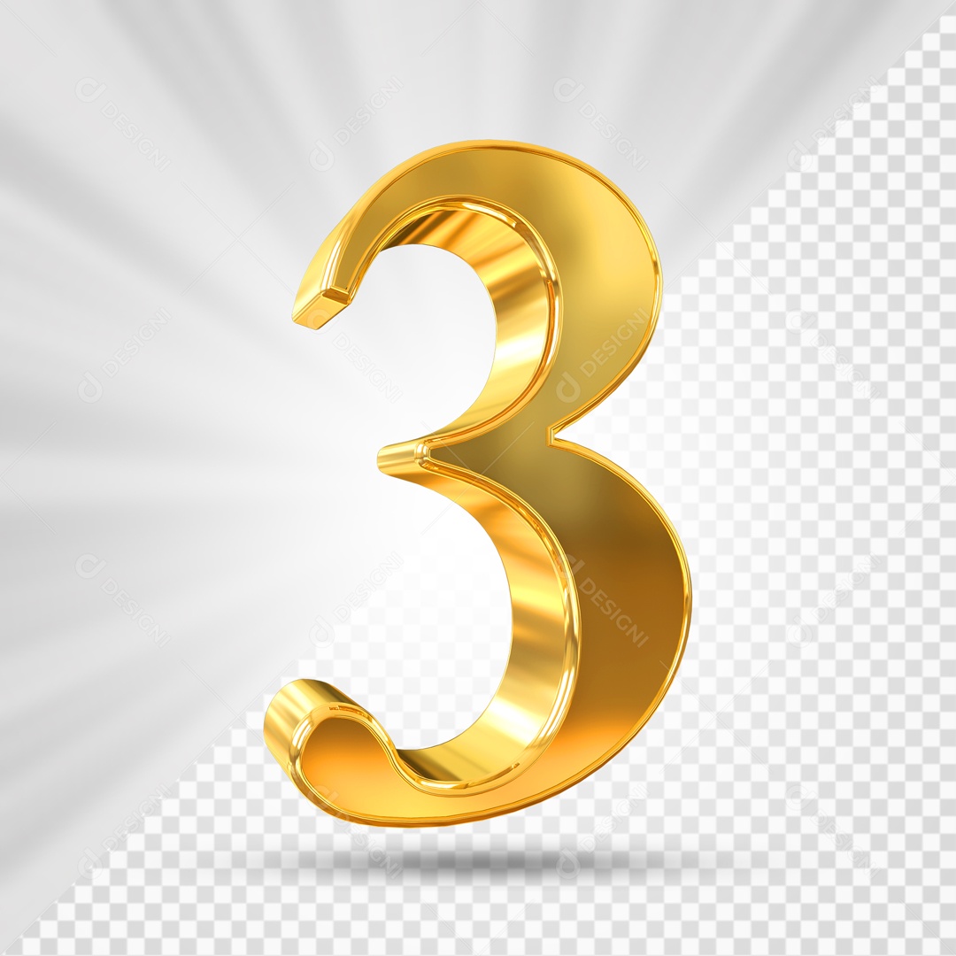 Número 3 3D Dourado Para composição PSD
