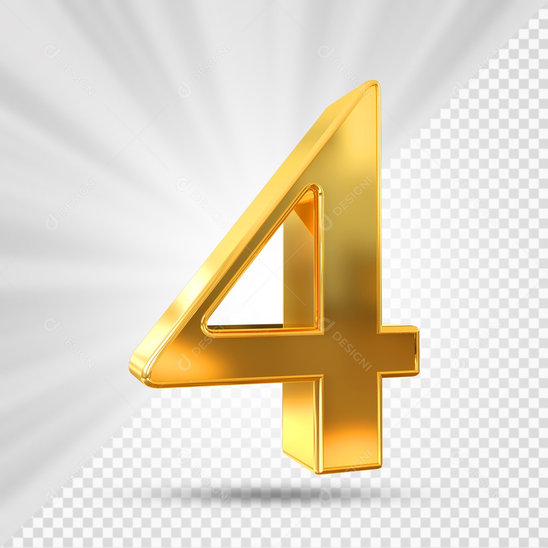 Número 4 3D Dourado Para composição PSD