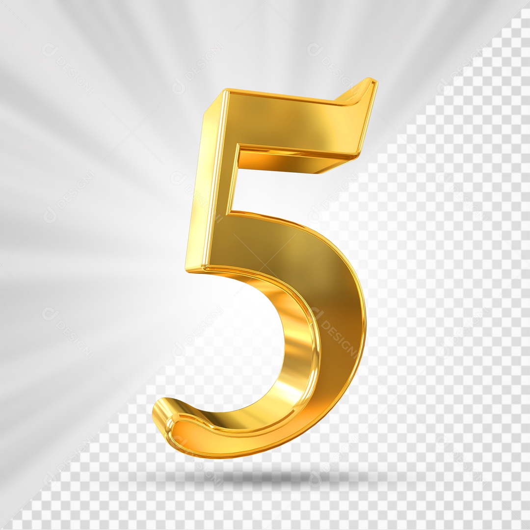 Número 5 3D Dourado Para composição PSD