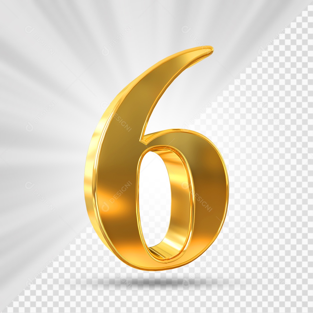 Número 6 3D Dourado Para composição PSD