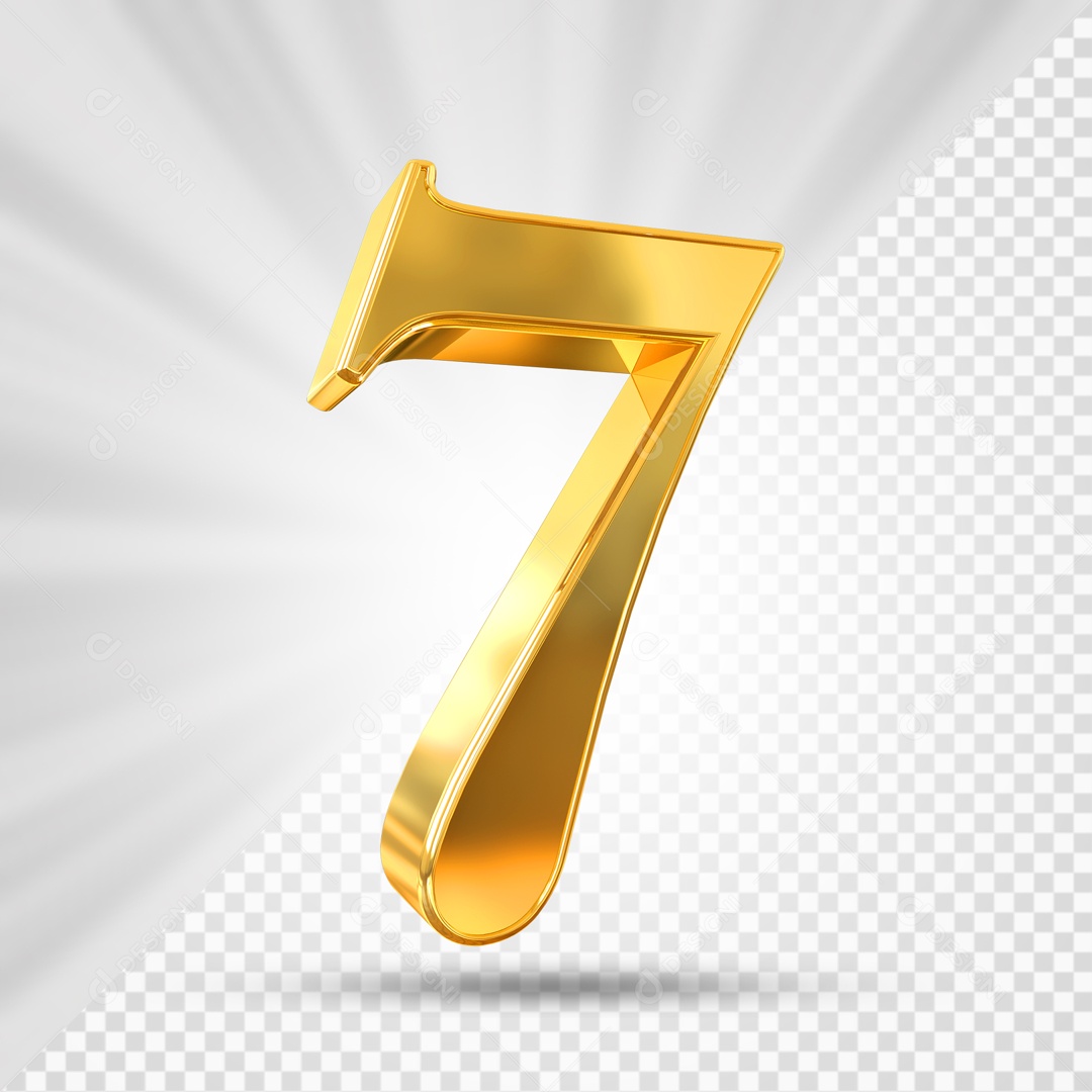 Número 7 3D Dourado Para composição PSD