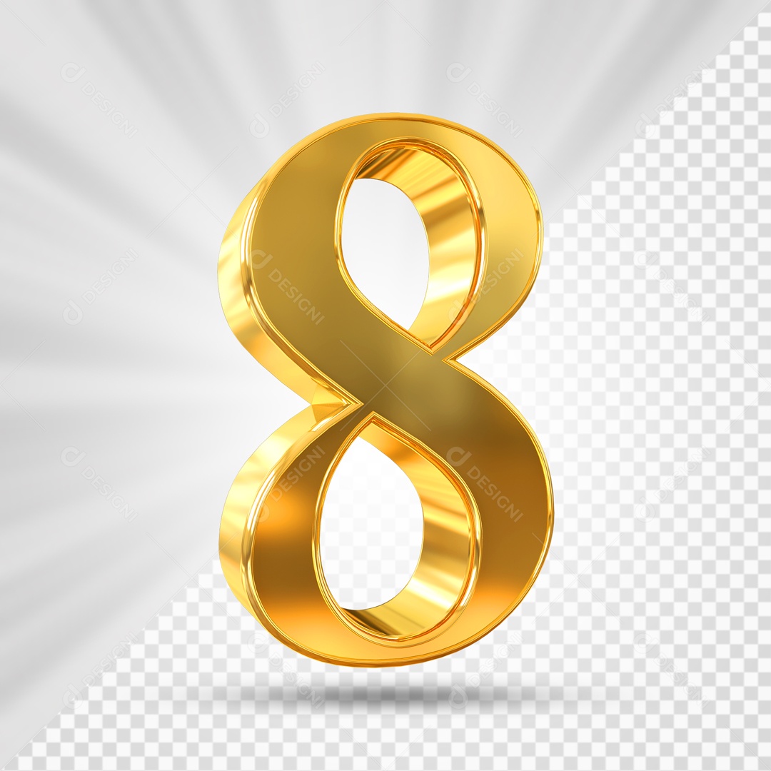 Número 8 3D Dourado Para composição PSD