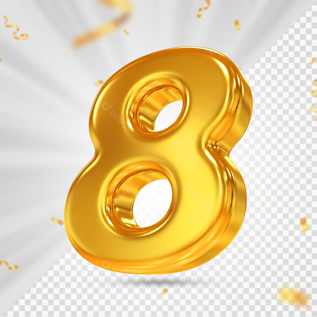 Número 3D 8 Dourado Para composição PSD