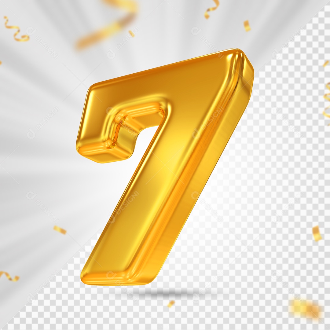 Número 3D 7 Dourado Para composição PSD