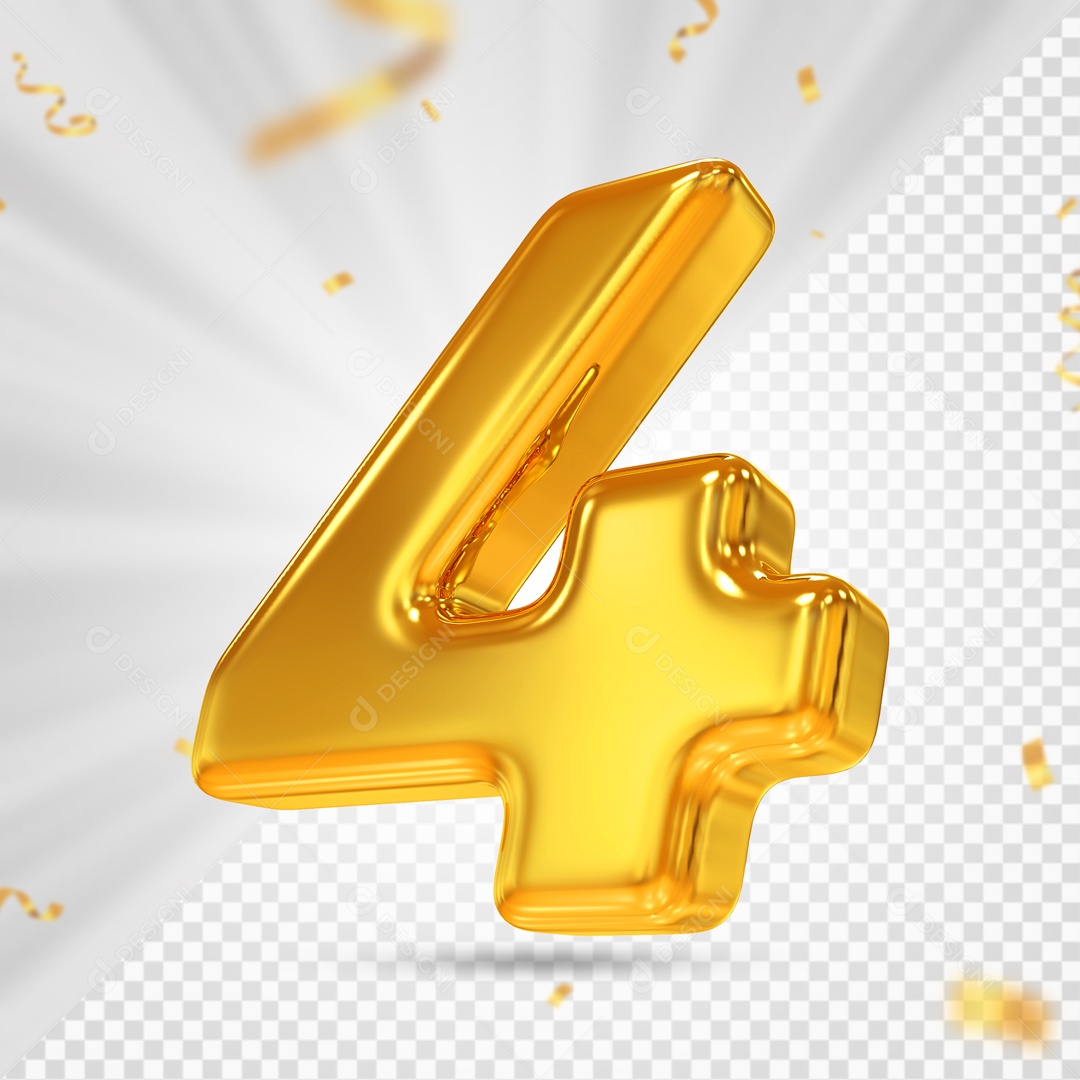 Número 3D 4 Dourado Para composição PSD