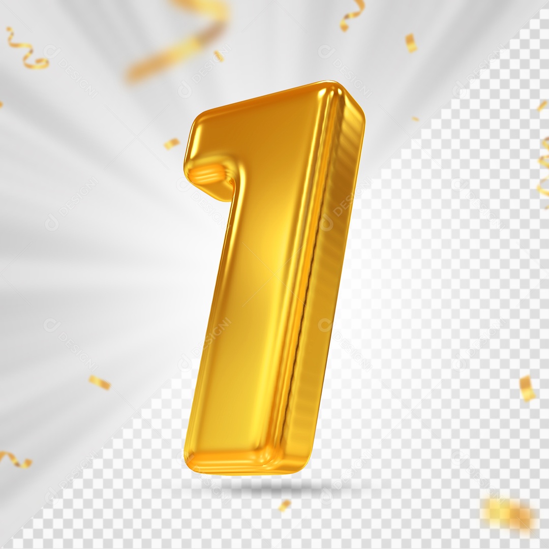 Número 3D 1 Dourado Para composição PSD