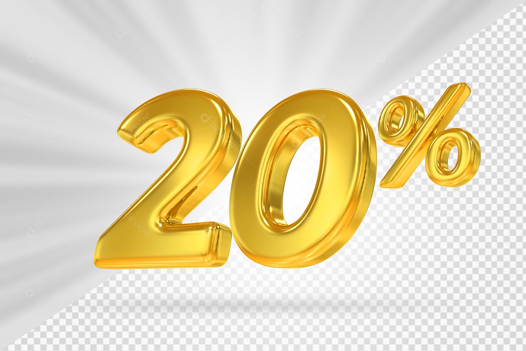 Número 3D 20% por cento Dourado Elemento Para composição PSD