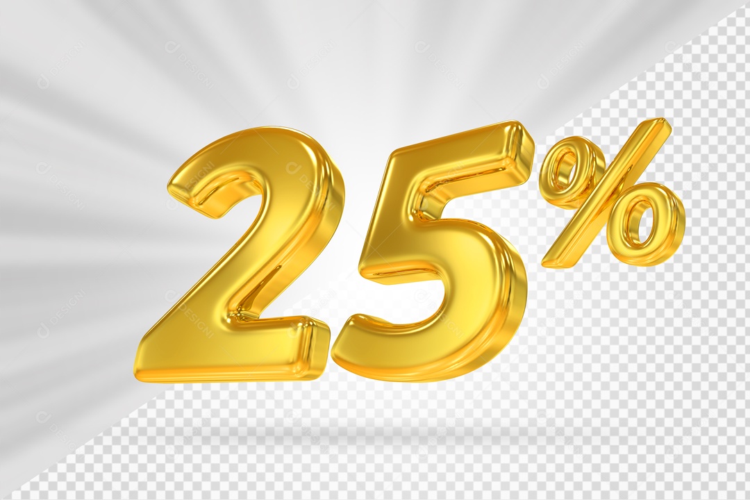 Número 3D 25% por cento Dourado Elemento Para composição PSD