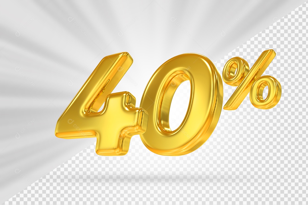 Número 3D 40% por cento Dourado Elemento Para composição PSD