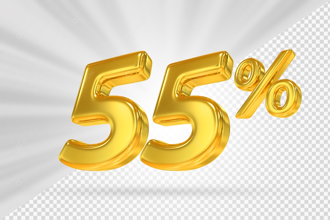 Número 3D 55% por cento Dourado Elemento Para composição PSD