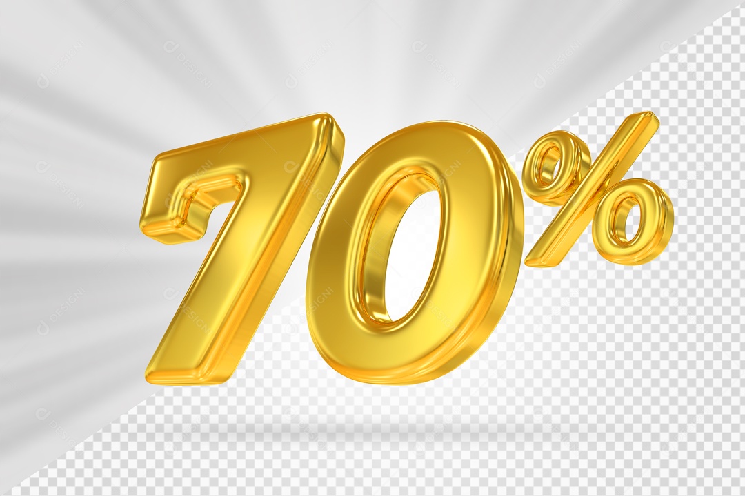 Número 3D 70% por cento Dourado Elemento Para composição PSD