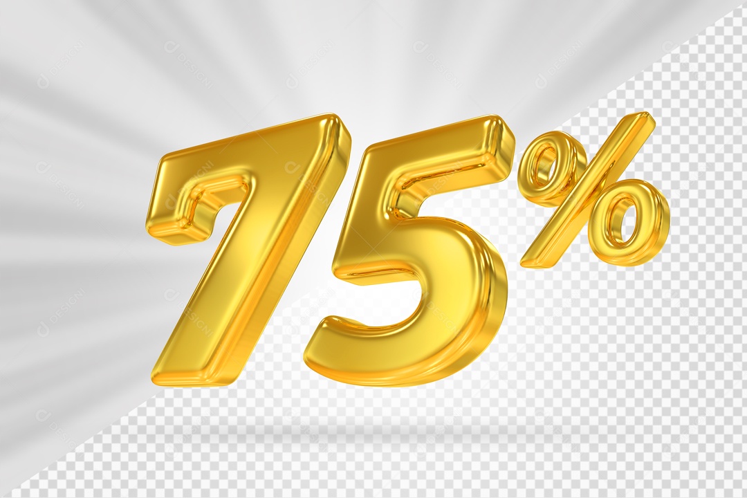 Número 3D 75% por cento Dourado Elemento Para composição PSD