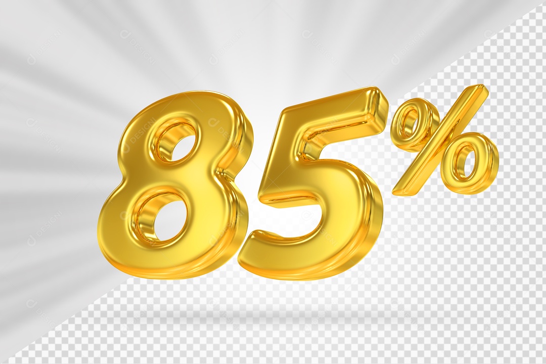 Número 3D 85% por cento Dourado Elemento Para composição PSD