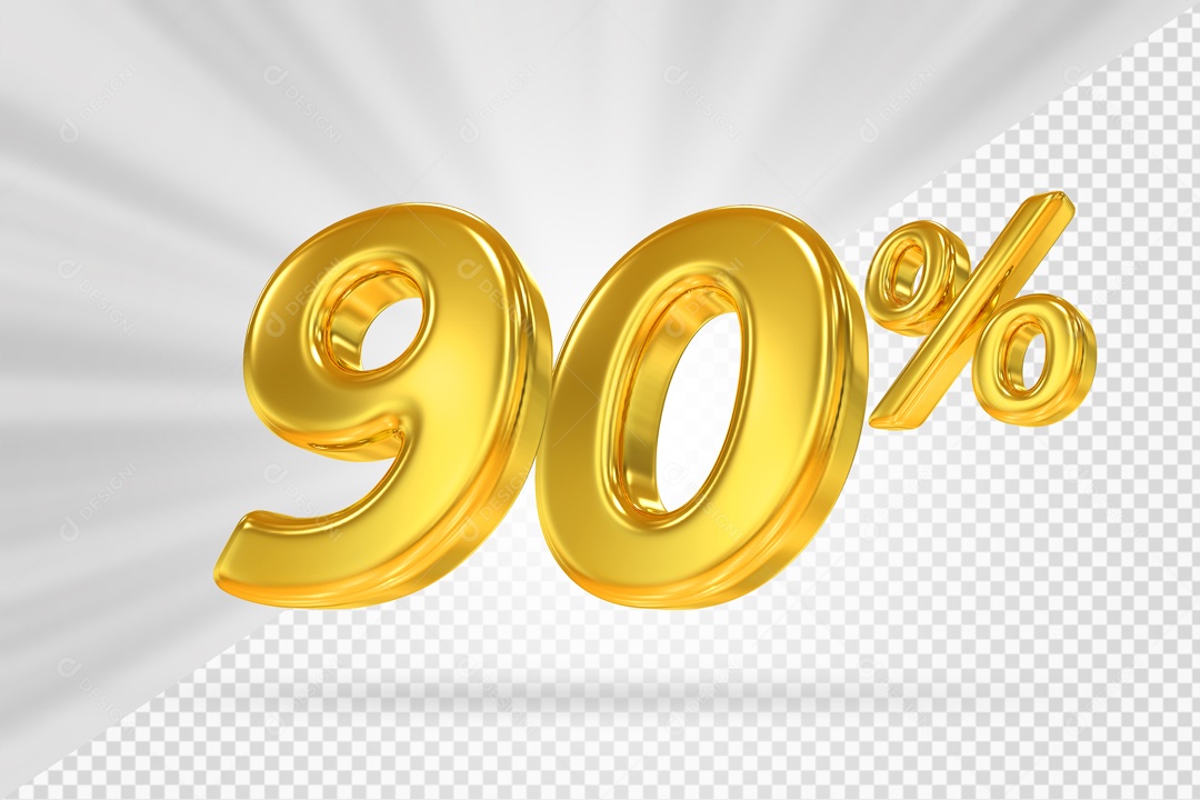 Número 3D 90% por cento Dourado Elemento Para composição PSD