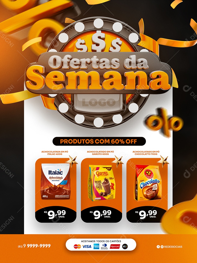 Encarte de Supermercado Ofertas da Semana Social Media PSD Editável