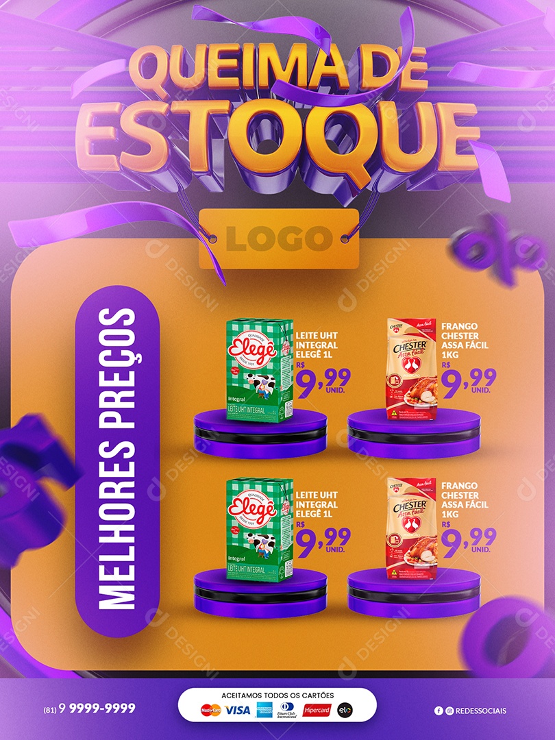 Encarte de Supermercado Queima de Estoque Social Media PSD Editável