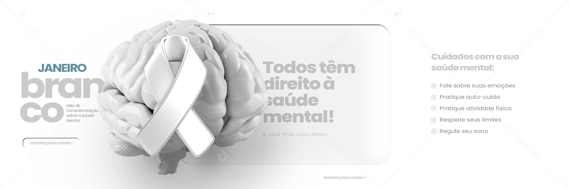 Carrossel Janeiro Branco Todos Têm Direito à Saúde Mental Social Media PSD Editável