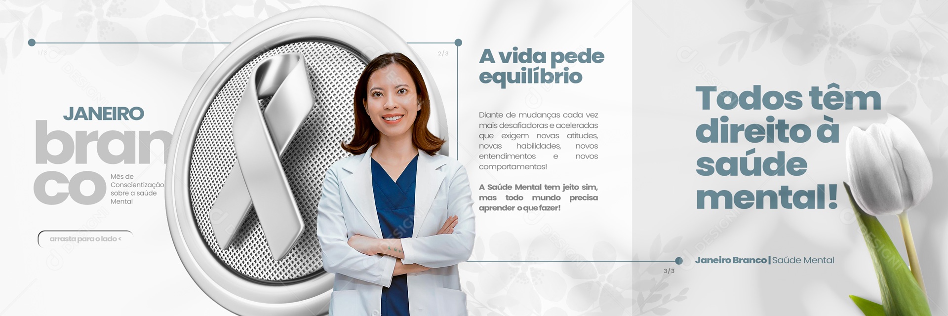 Carrossel Janeiro Branco Mês de Conscientização sobre Saúde Mental Social Media PSD Editável