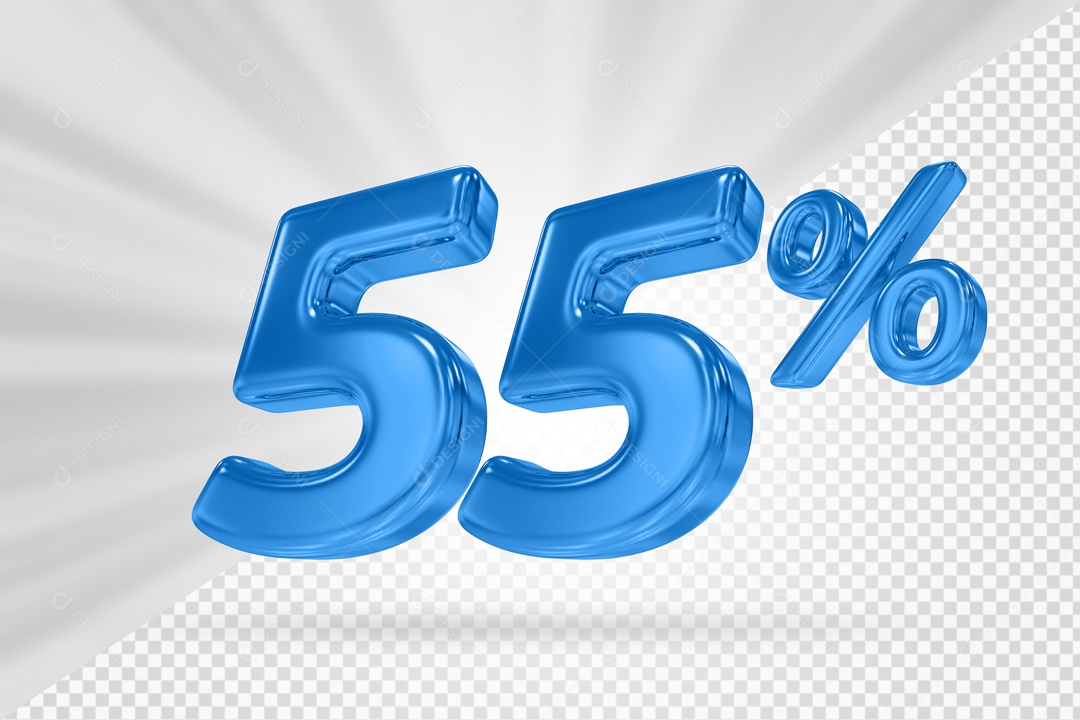 Número 3D 55% por cento Azul Elemento Para composição PSD