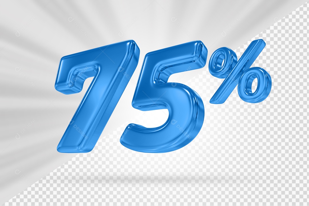 Número 3D 75% por cento Azul Elemento Para composição PSD