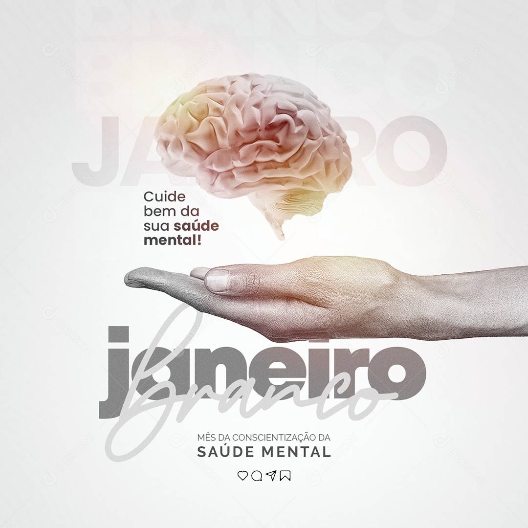 Cuide Bem da sua Saúde Mental Janeiro Branco Social Media PSD Editável