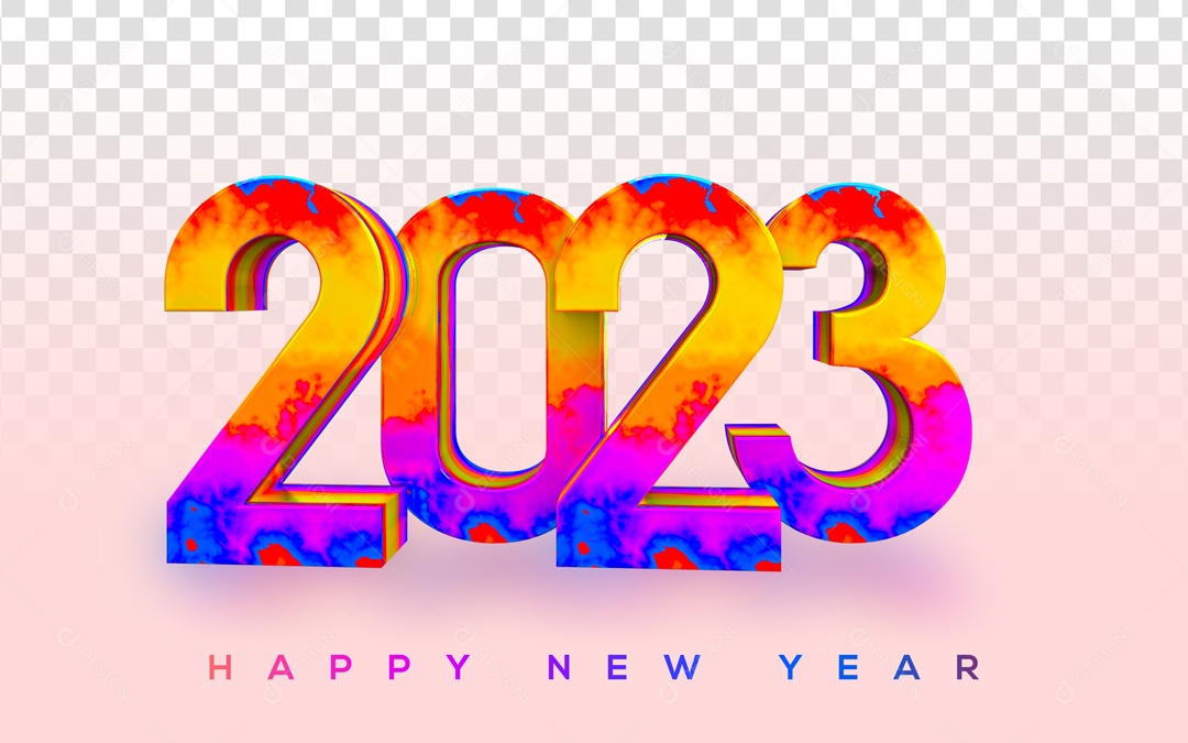 Número 2023 Colorido de Ano Novo Elemento 3D para Composição PSD