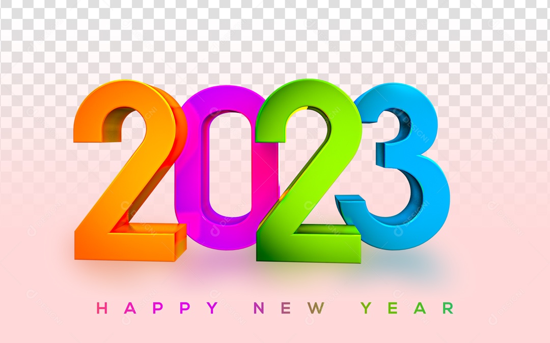 Número 2023 Colorido de Ano Novo Elemento 3D para Composição PSD