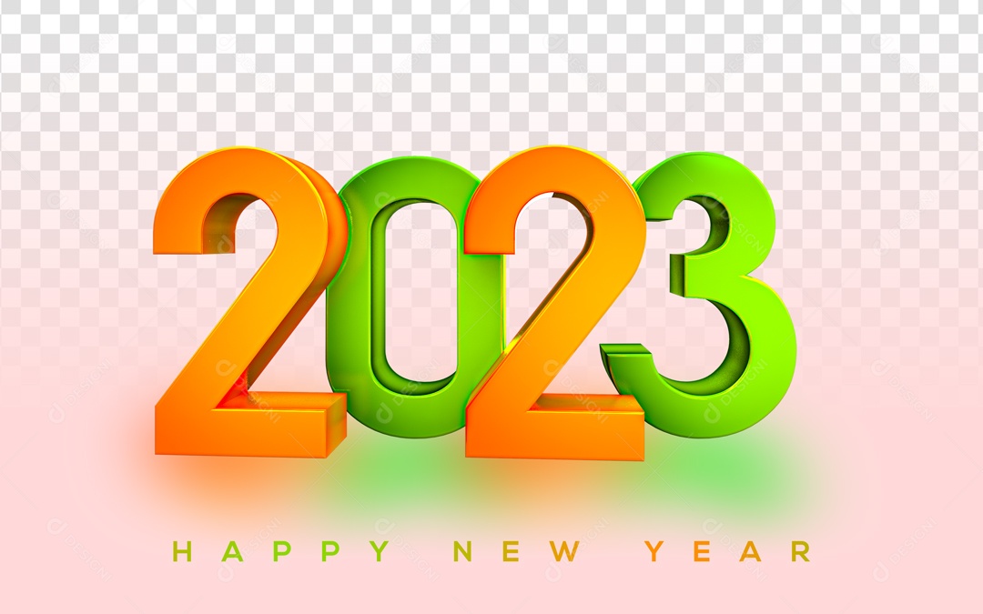 Número 2023 Laranjado e Verde de Ano Novo Elemento 3D para Composição PSD