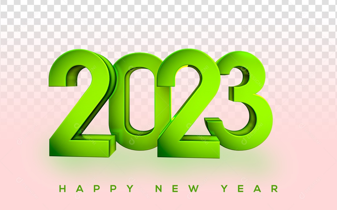 Número 2023 Verde de Ano Novo Elemento 3D para Composição PSD