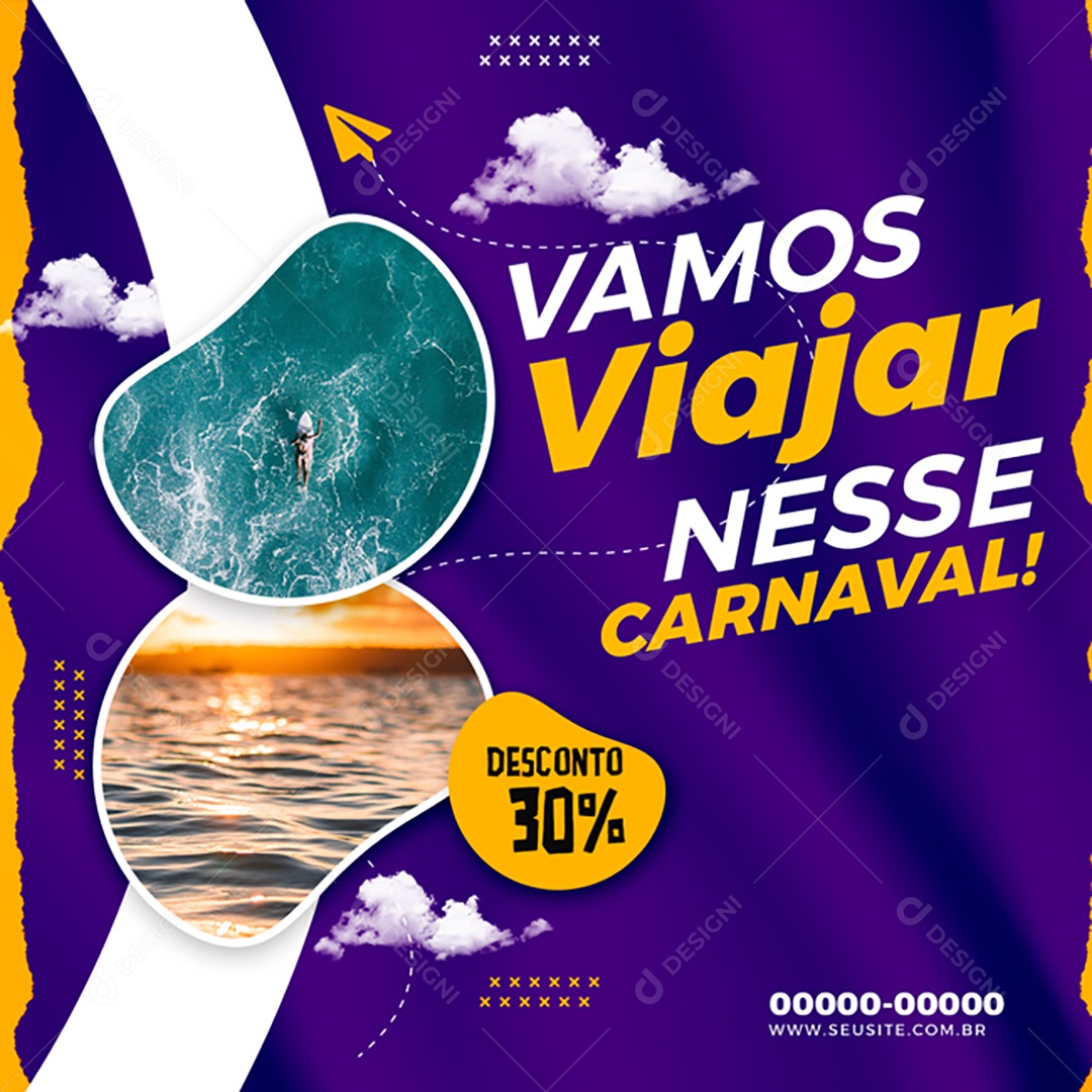 Vamos Viajar Nesse Carnaval Social Media PSD Editável
