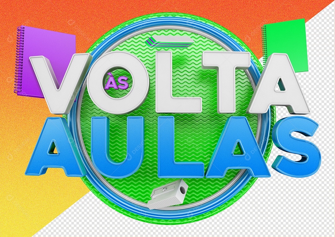 Selo 3D Para Composição Volta às Aulas PSD
