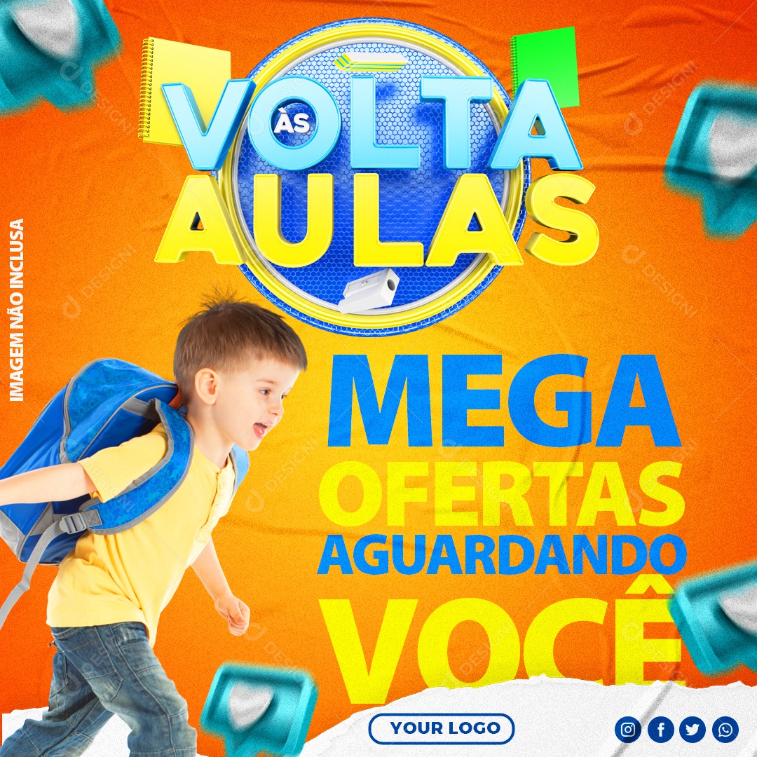 Volta às Aulas Mega Oferta Aguardando Você Social Media PSD Editável