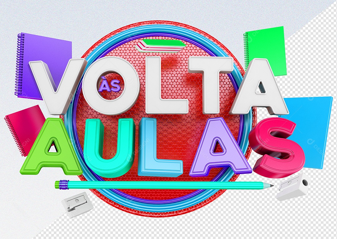 Selo 3D Para Composição Volta às Aulas PSD