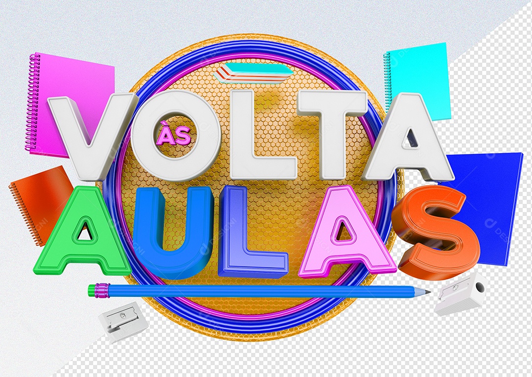 Selo 3D Para Composição Volta às Aulas PSD