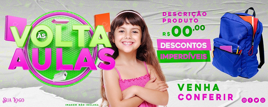 Banner Volta às Aulas Descontos Imperdíveis Social Media PSD Editável
