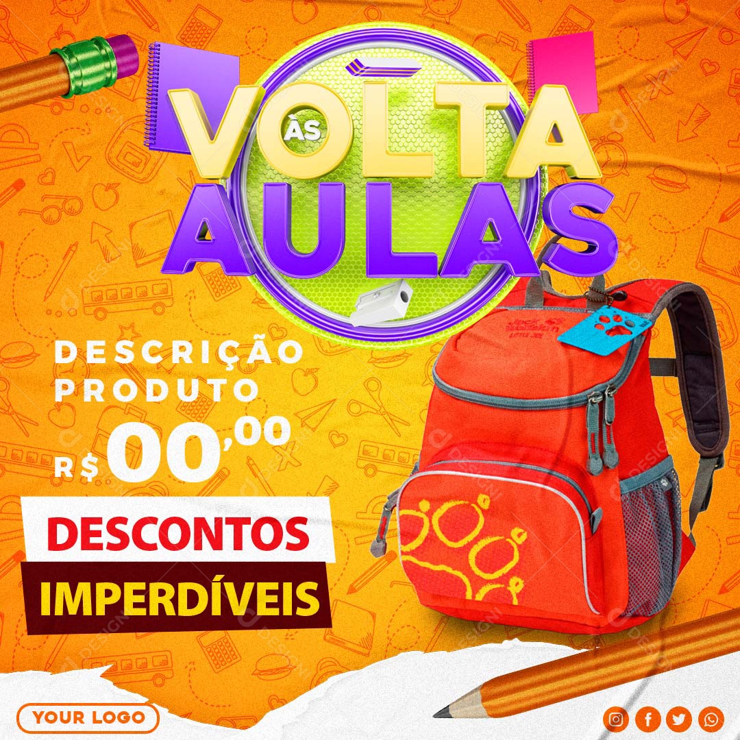 Volta às Aulas Descontos Imperdíveis Social Media PSD Editável