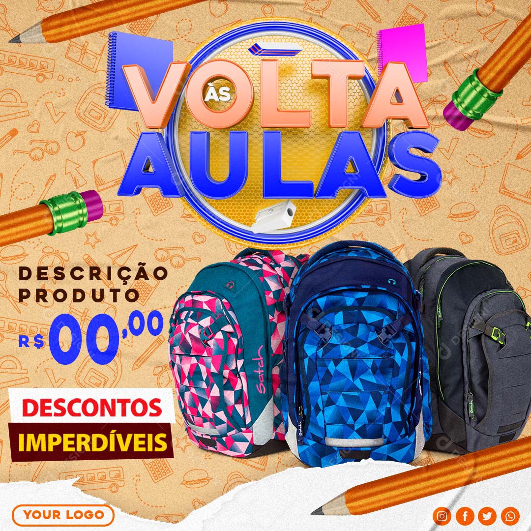 Volta às Aulas Descontos Imperdíveis Social Media PSD Editável