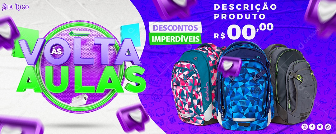 Banner Volta às Aulas Descontos Imperdíveis Social Media PSD Editável