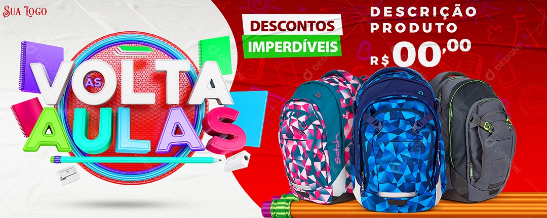 Banner Volta às Aulas Descontos Imperdíveis Social Media PSD Editável