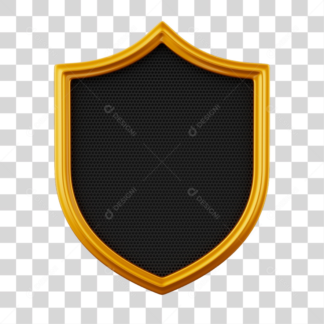Elemento 3D Para Composição Brasão Preto e Dourado PNG Transparente