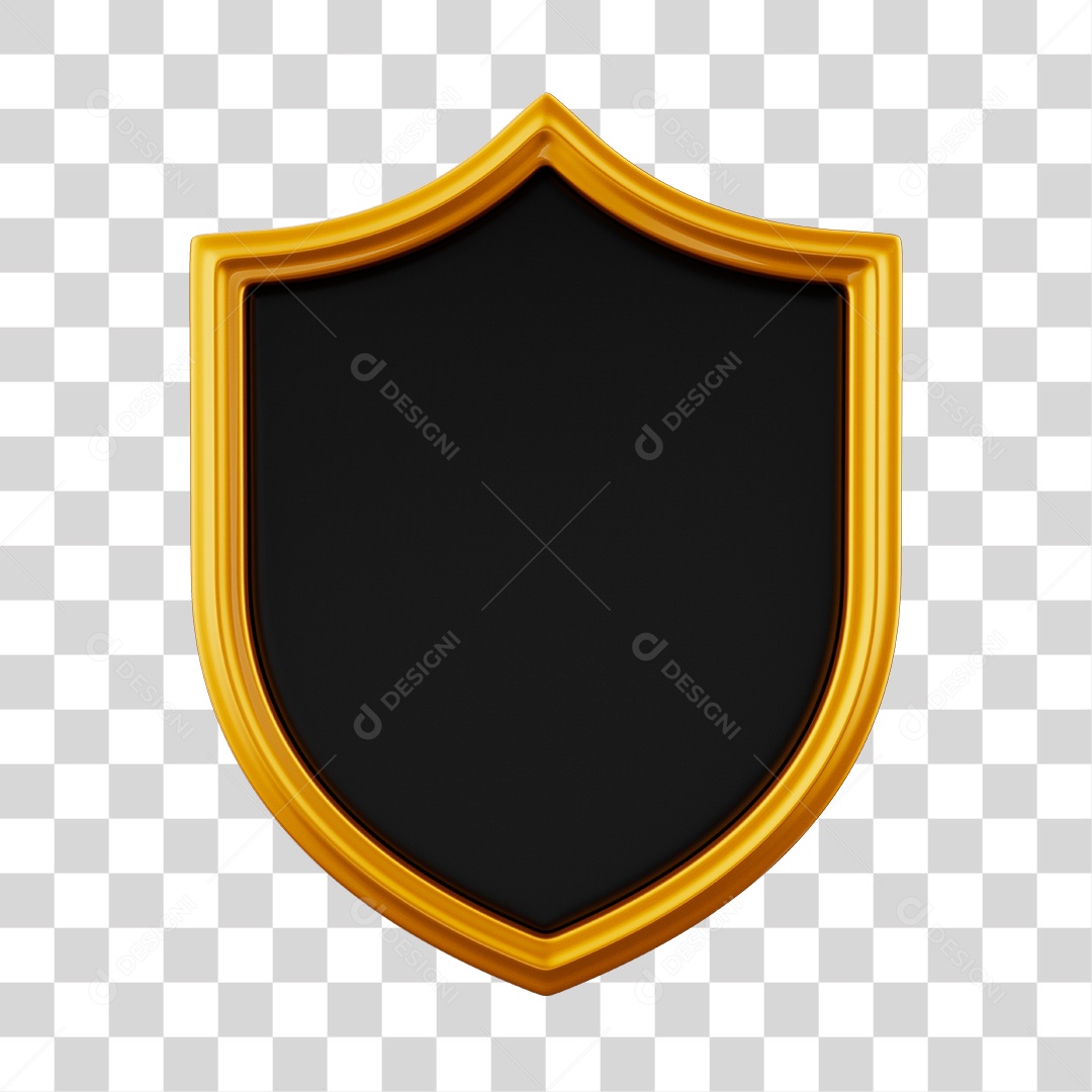Elemento 3D Para Composição Brasão Preto e Dourado PNG Transparente