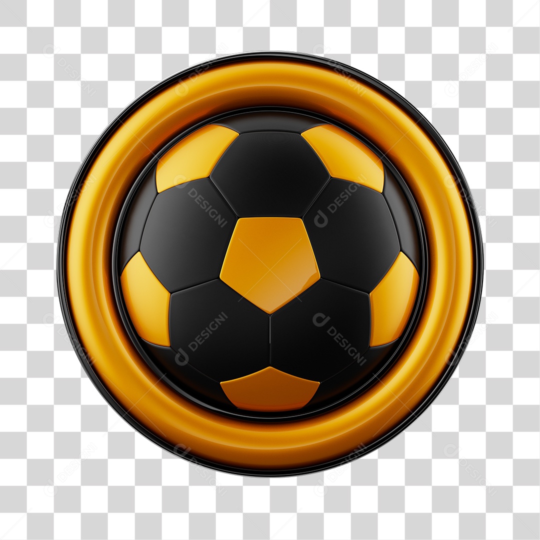 Elemento 3D Para Composição Bola no Meio de Circulo Dourado PNG Transparente