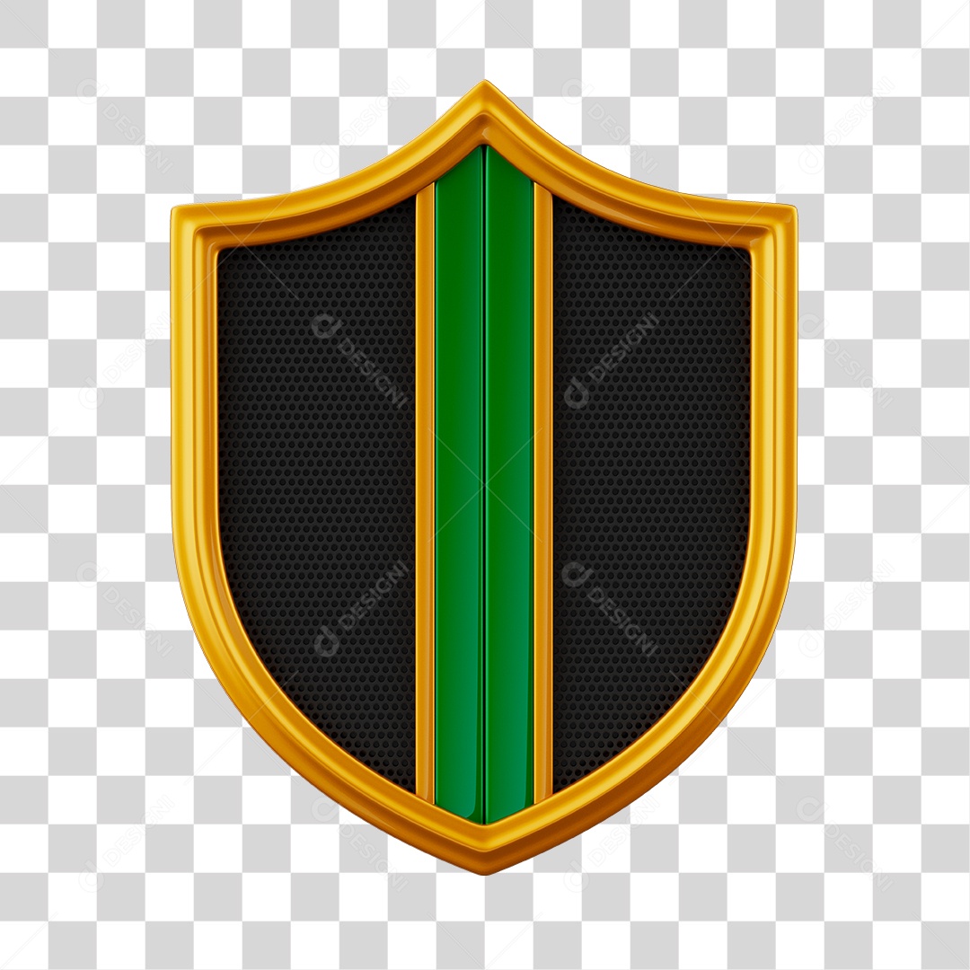 Elemento 3D Para Composição Brasão Preto Dourado e Verde PNG Transparente