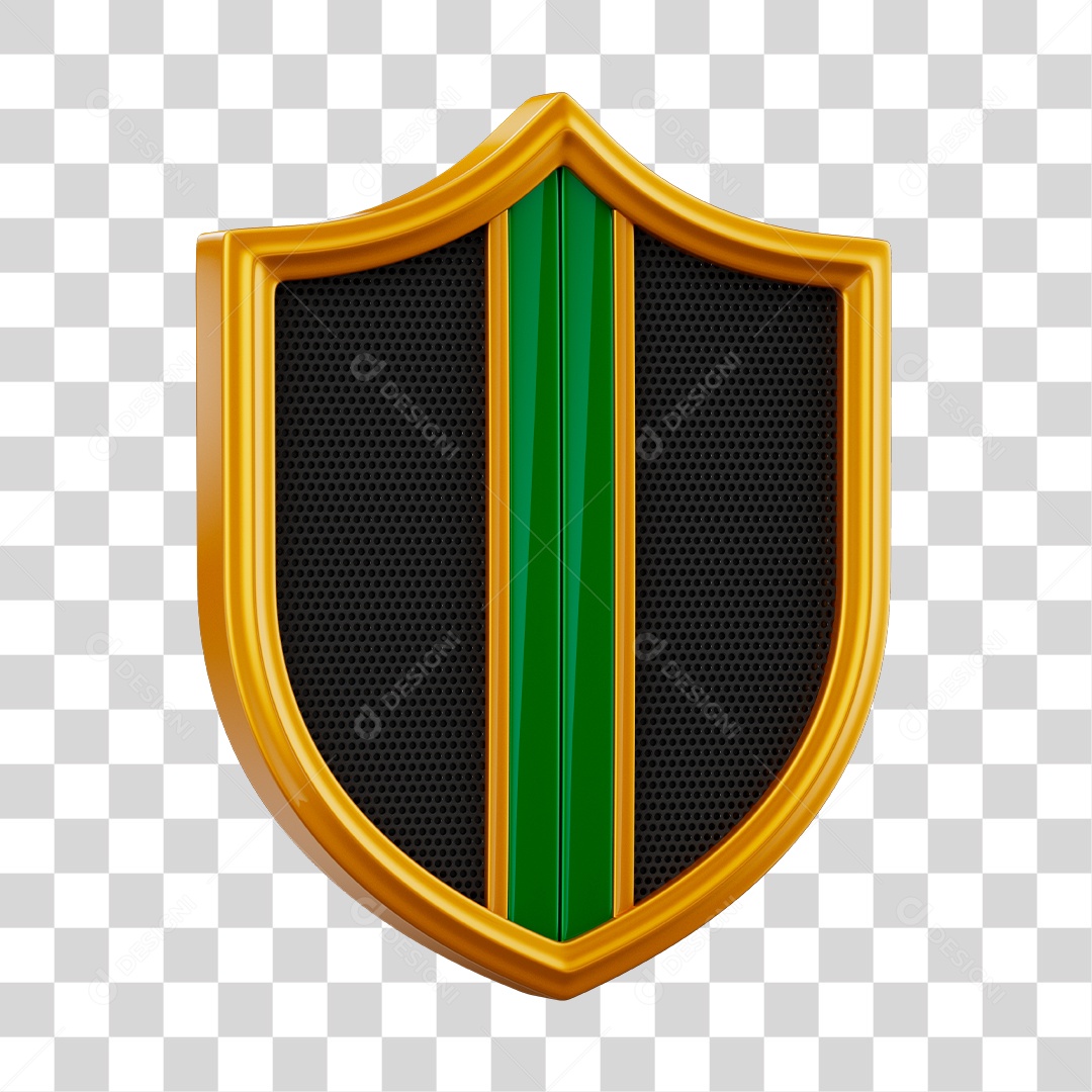 Elemento 3D Para Composição Brasão Preto Dourado e Verde PNG Transparente
